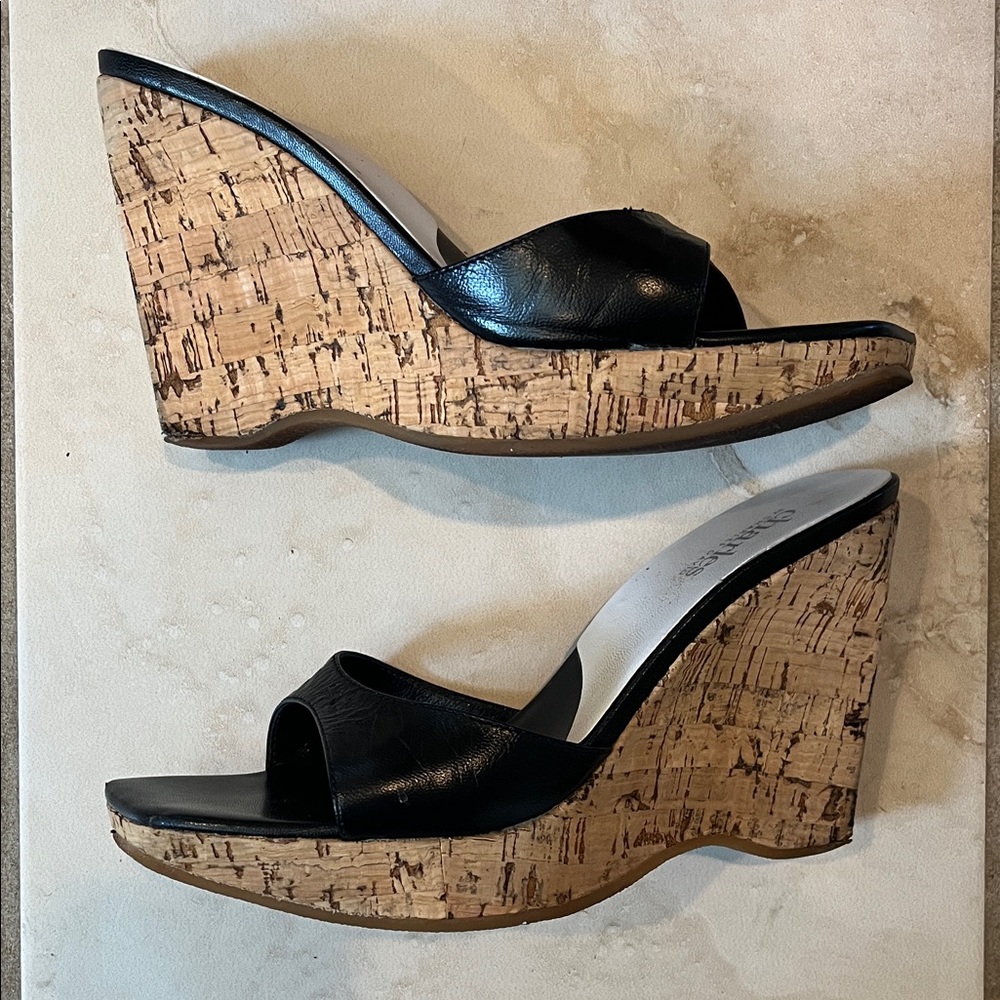 Charles By Charles David Black Cork Wedges